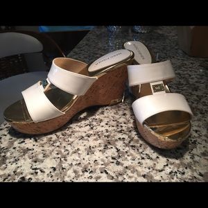 Platform slides with cork heel